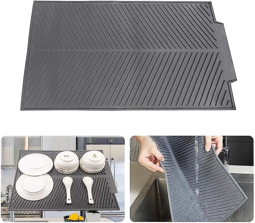 Folding Draining Mat, 43x33cm Silicone Draining Board Mats Dish Drying Mat For Kitchen