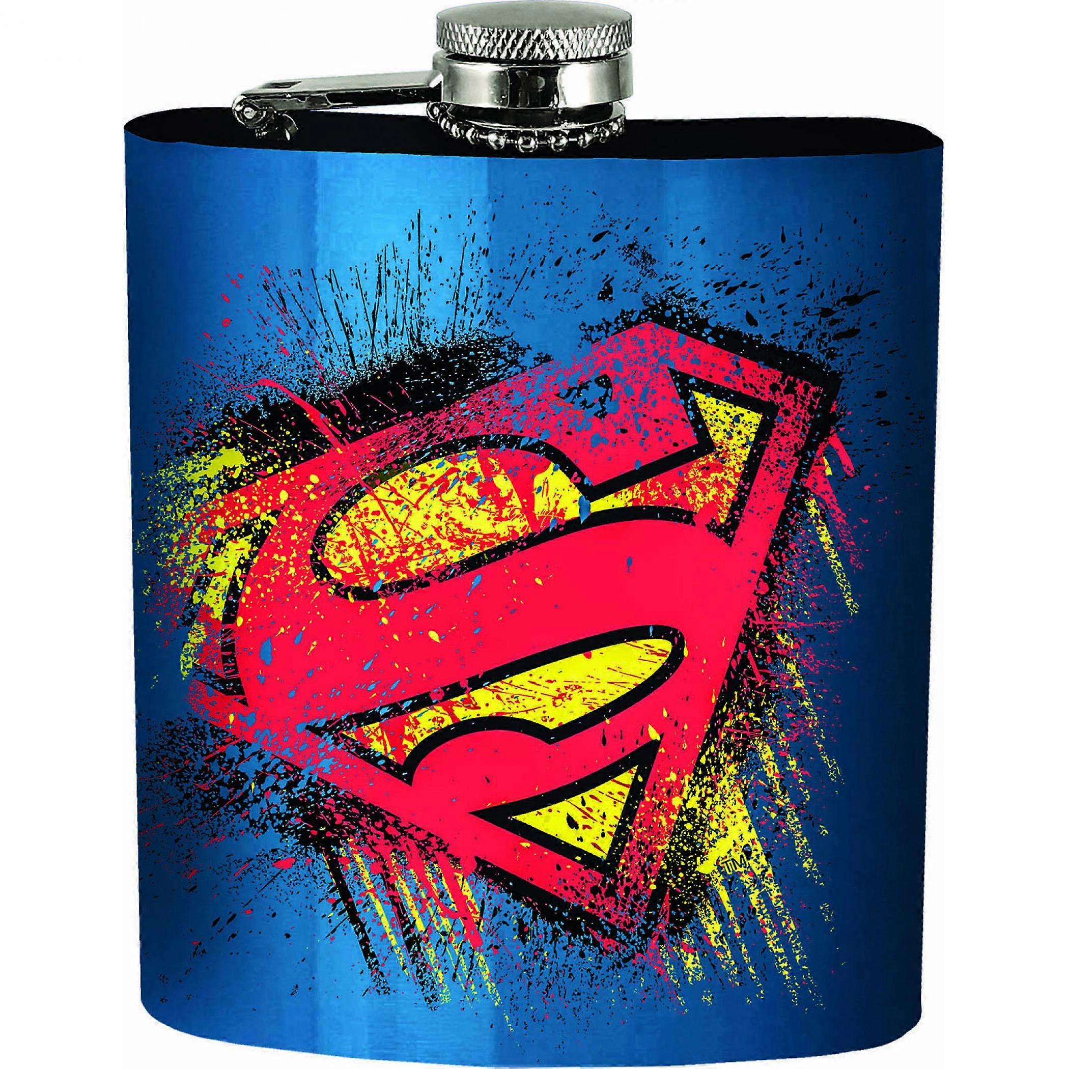 Superman Splatter Symbol Blue Flask