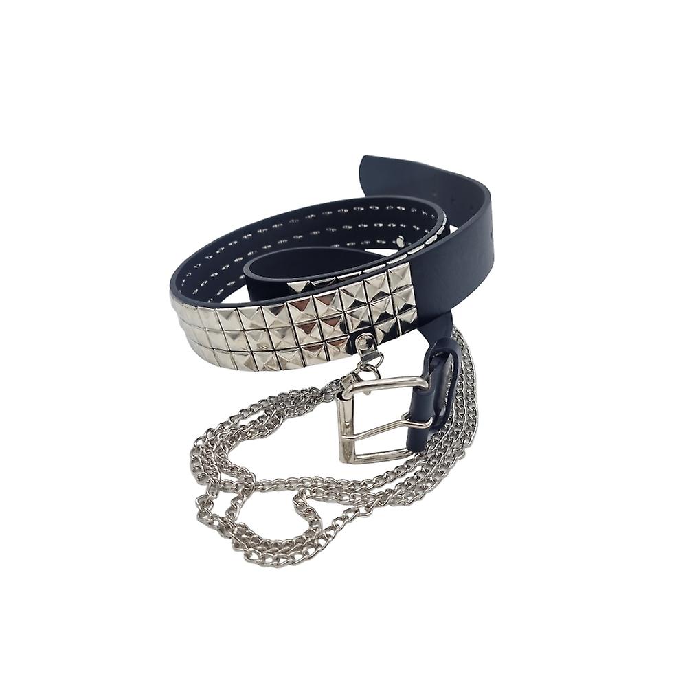 Black rive belt with silver chains 