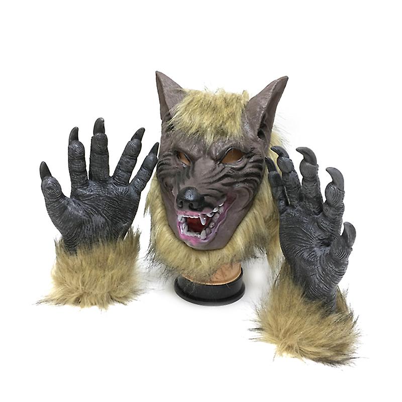 Creepy Full Face Wolf Latex Maschera e Wolf Claws Teatro Scherzo Prop Crazy Masks Costume di Halloween