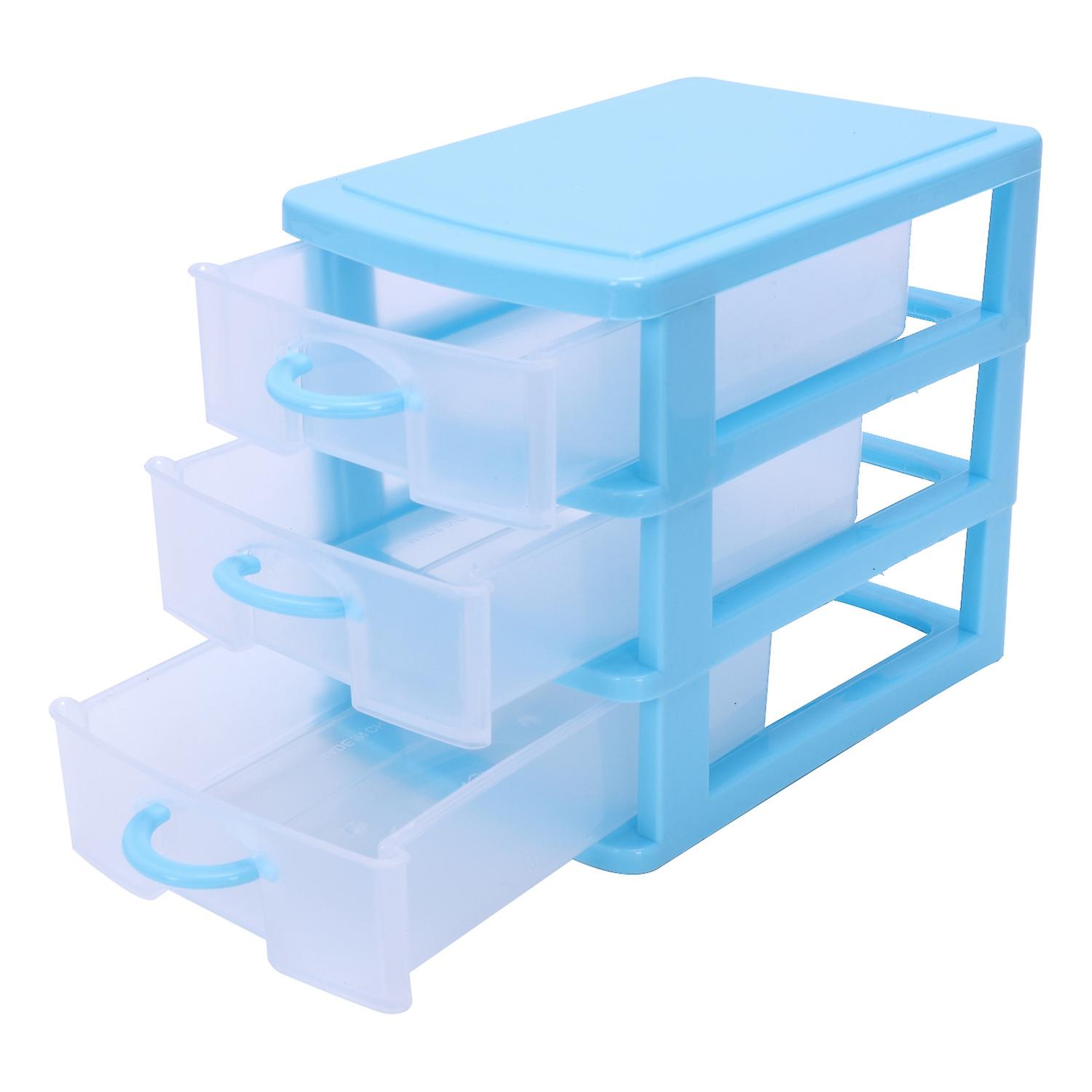 Mini Translucent Drawer Type Plastic Storage Boxblue 3 Layers