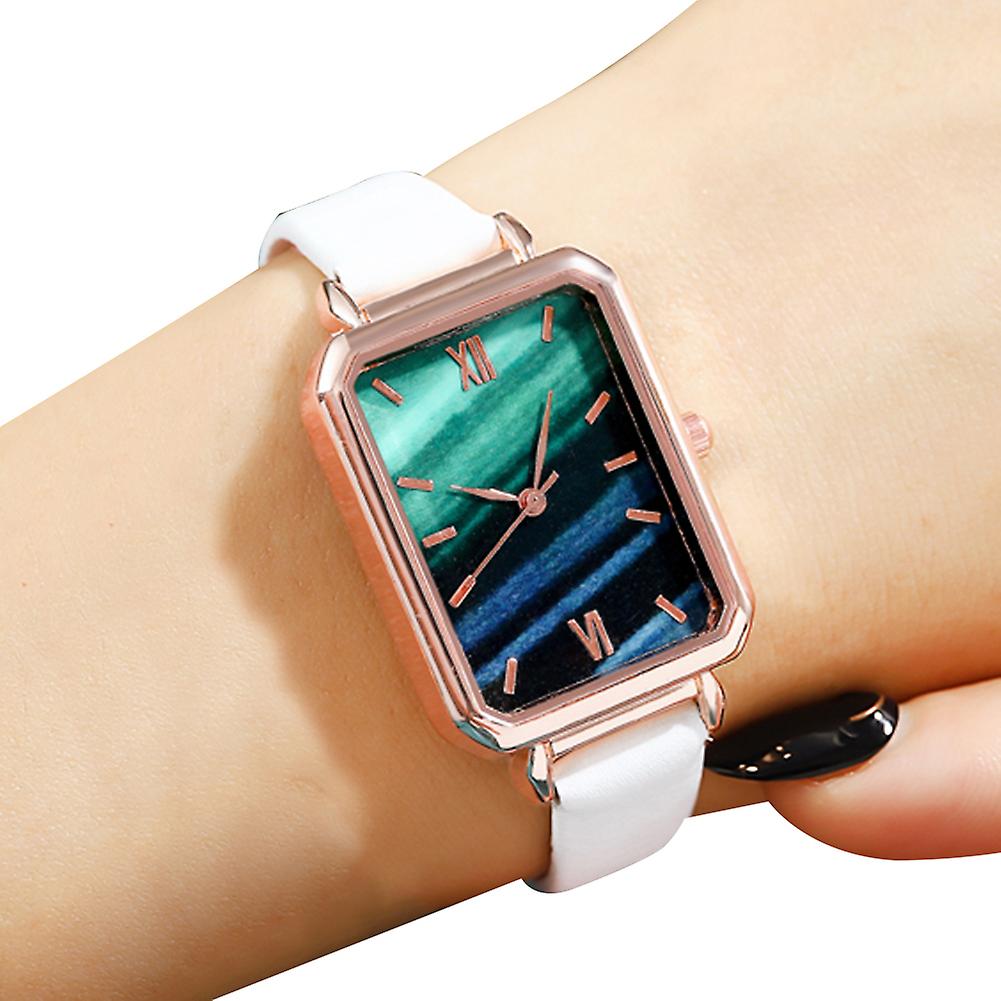 Lady Simple Green Square Indicator Analog Dial Wrist Watch with Bracelet