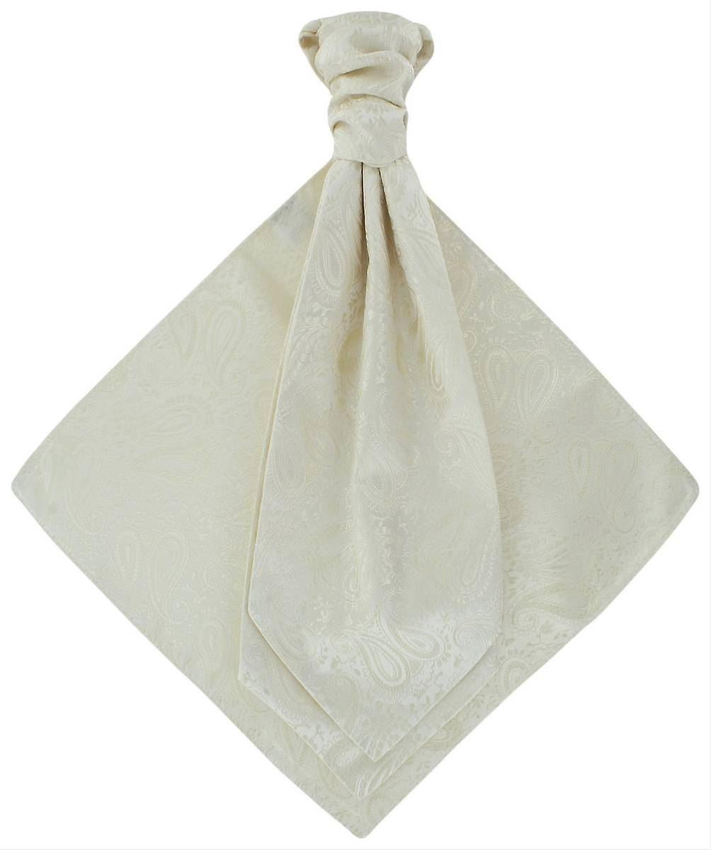 Michelsons of London Tonal Paisley Cravat and Pocket Square Set - Cream