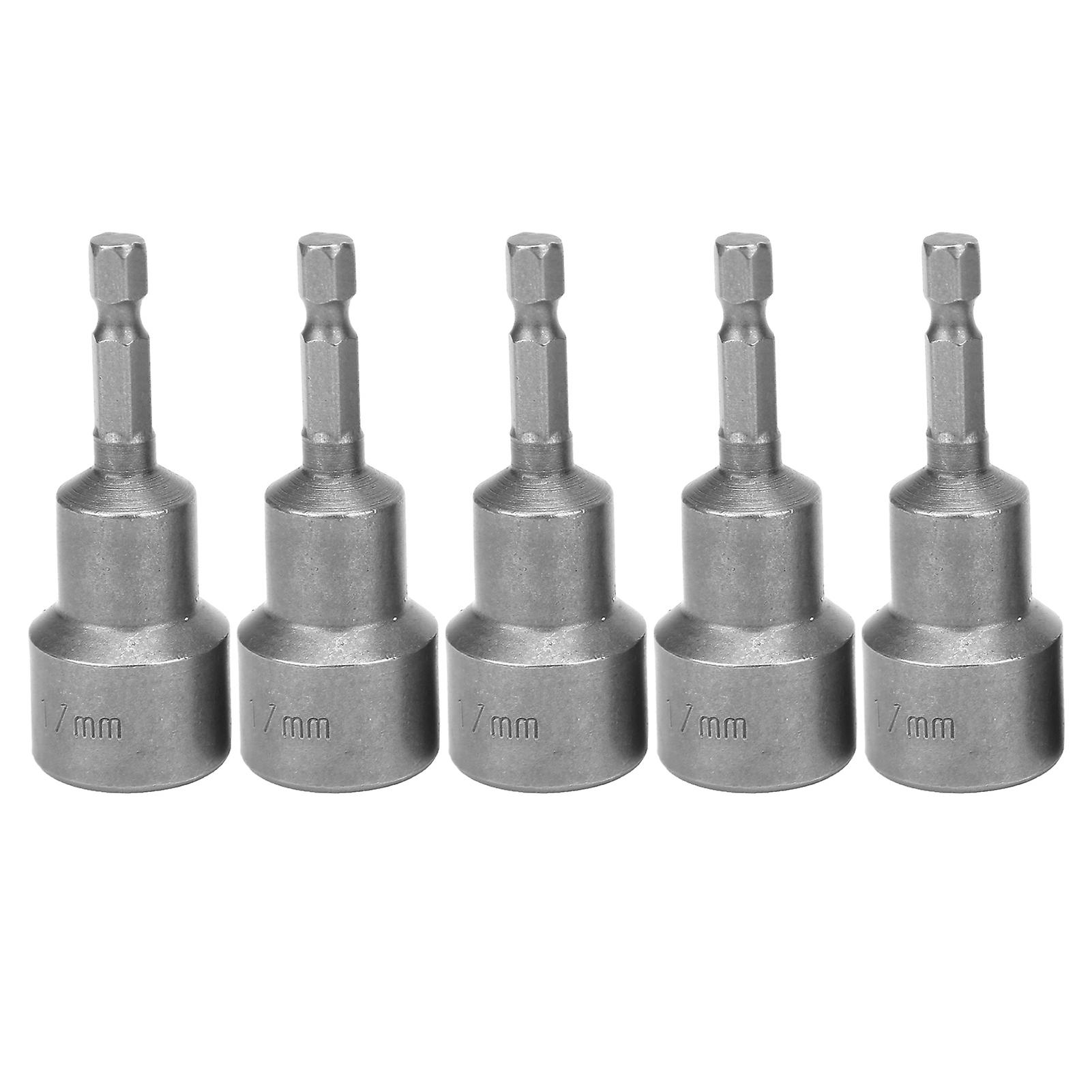 5pcs 17mm Chrome Vanadium Steel Hexagon Socket Screwdriver Bits Set Strong Magnetic Nut Driver Bits for Electric Drill