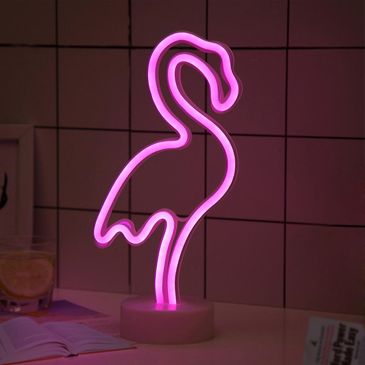 Neon Signs for Bedroom with Stand Base, Battery or USB, Decoration(Flamingo)