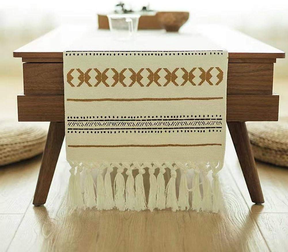 Cotton Flax Table Runner 180 x 35cm, Hight Quality Cotton Weave Washable Table Runner with Tassels f