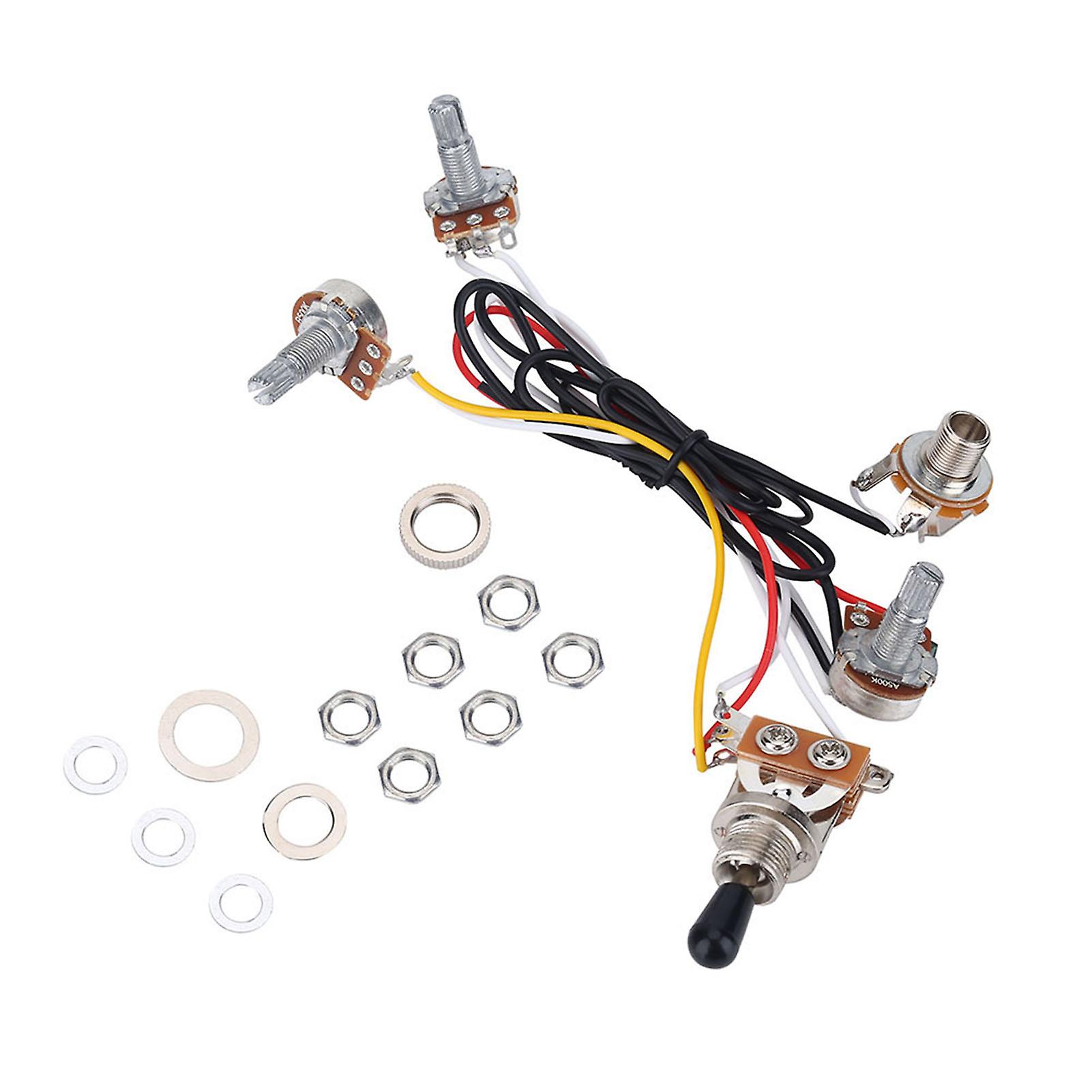 Electric Guitar and Bass Wiring Harness, 2 Volume, 1 Tone, 1 500K Jack, 3-Way Potentiometers