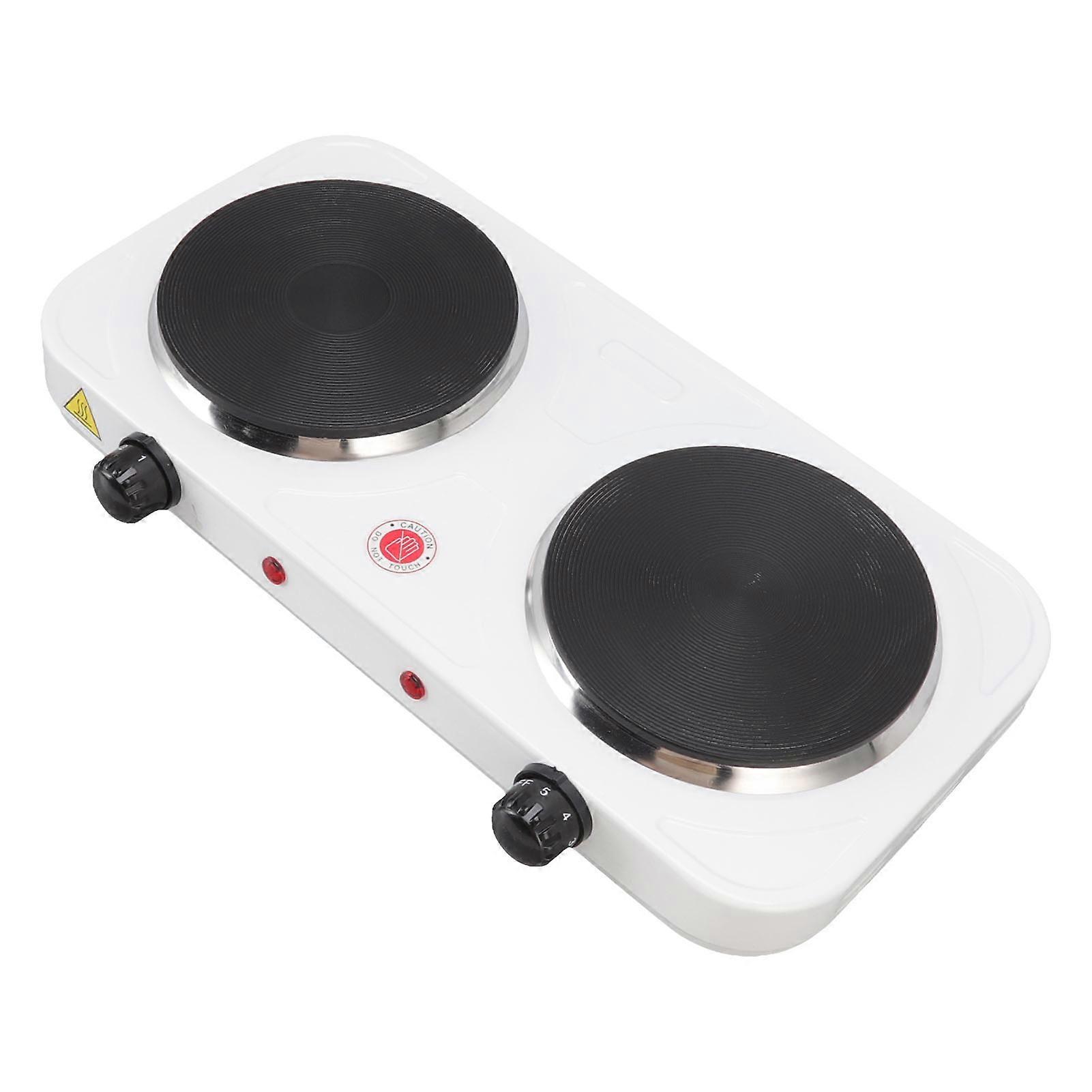 电炉 2000W 双加热板便携式台面炉灶,适用于厨房宿舍办公室白色