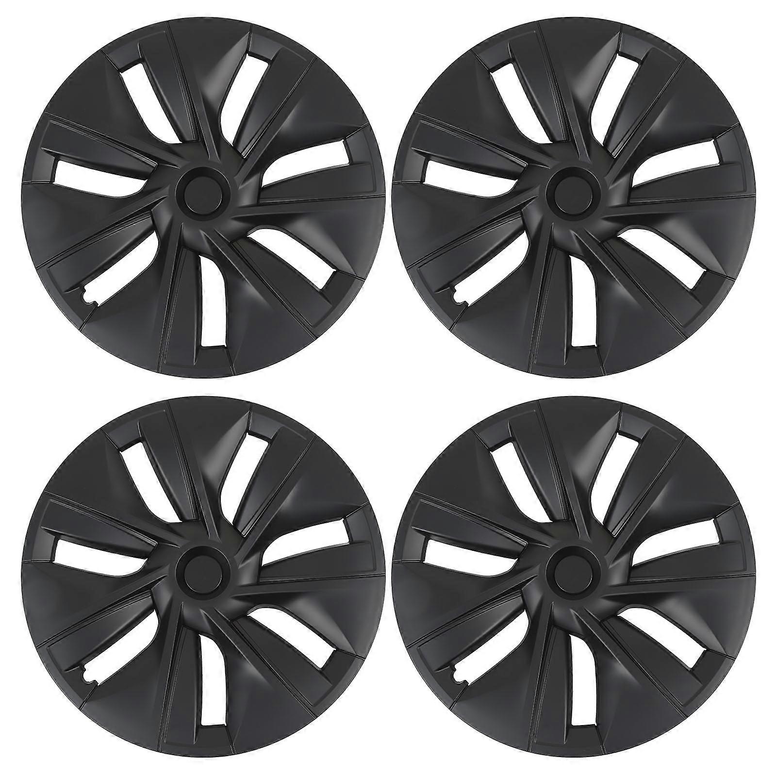 4pcs 19in Wheel Hub Cap Matte Black Anti Scratch Stylish Cool Replacement For Tesla Model Y 2020 To 2023