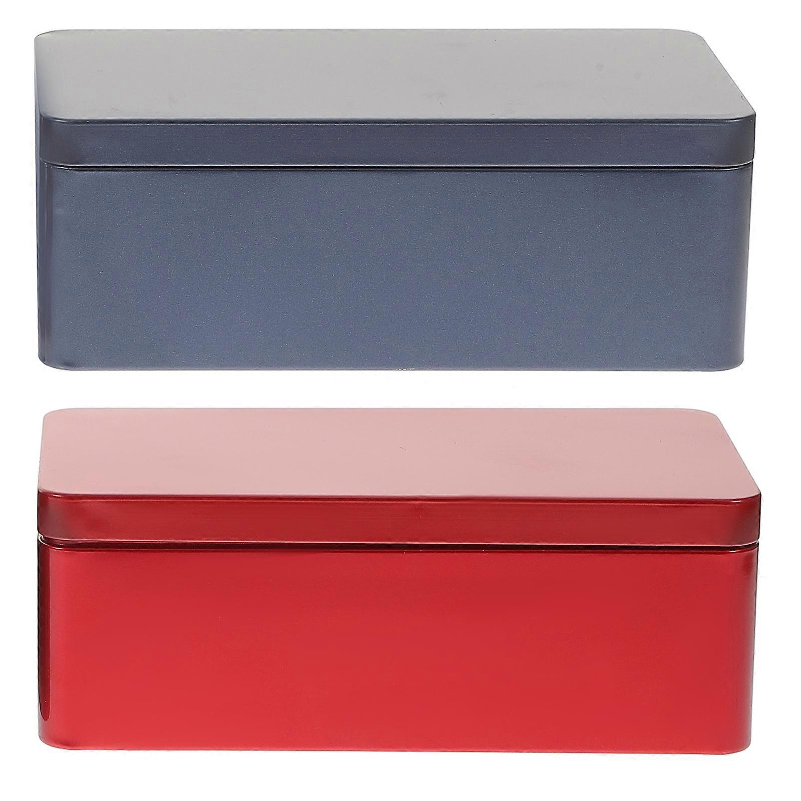 2pcs Rectangular Tinplate Boxes Mini Portable Tea Leaf Storage Containers