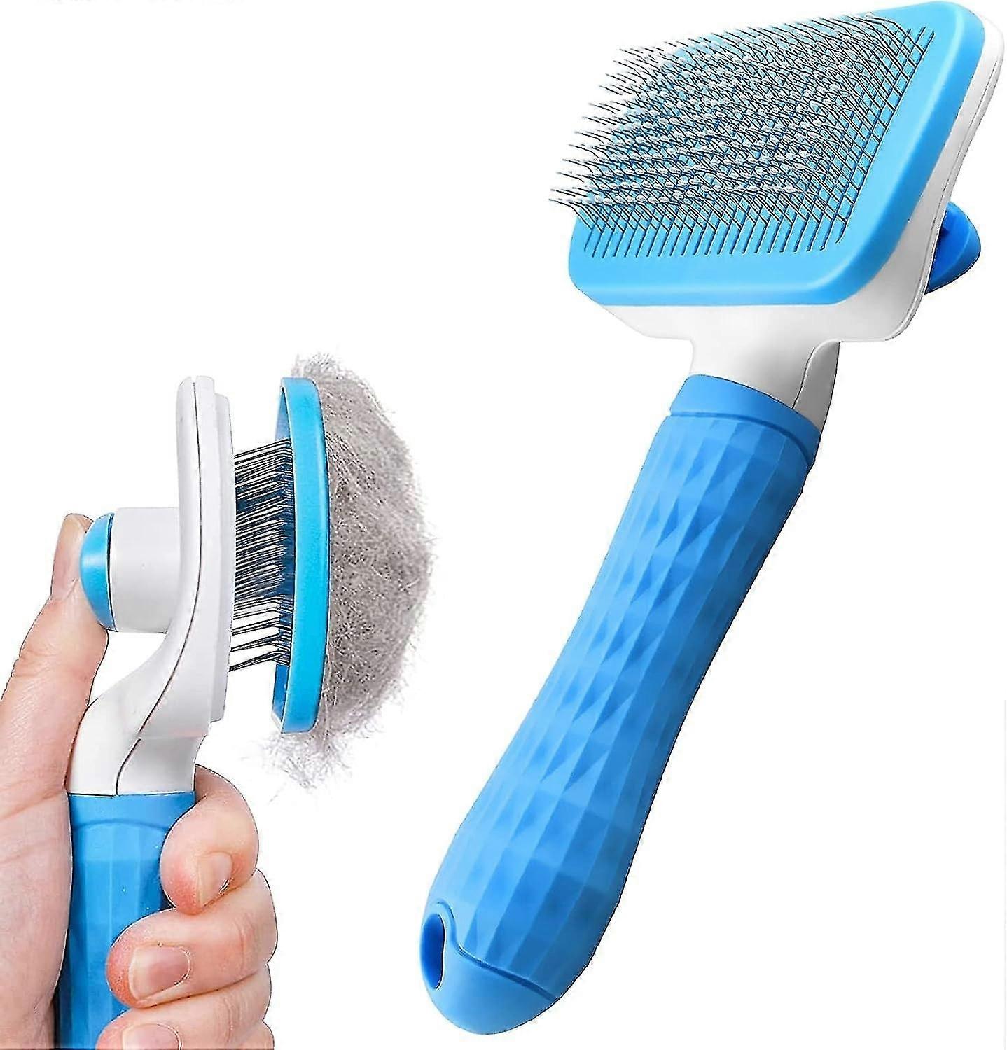 Dog Brush Cat Brush Grooming Comb, Self-cleaning Cat and Dog Brush with Smooth Handle and Clean Butt