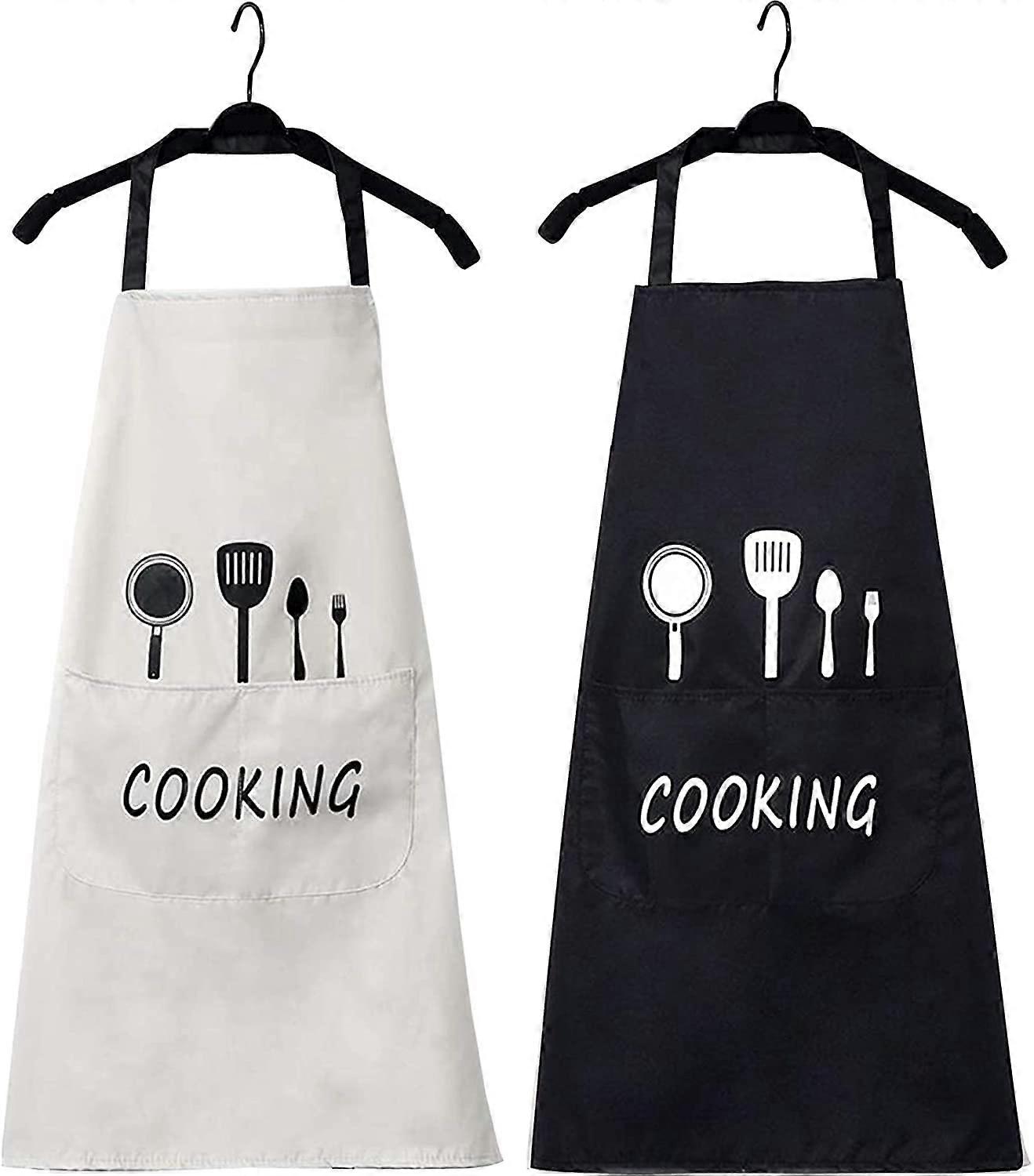 Șorț de bucătărie Șorț de gătit de dimensiuni libere ~ Excelent pentru bărbați și femei ~ Preferatul bucătarului cu buzunar mare ~ (bej și negru, pachet de 2)