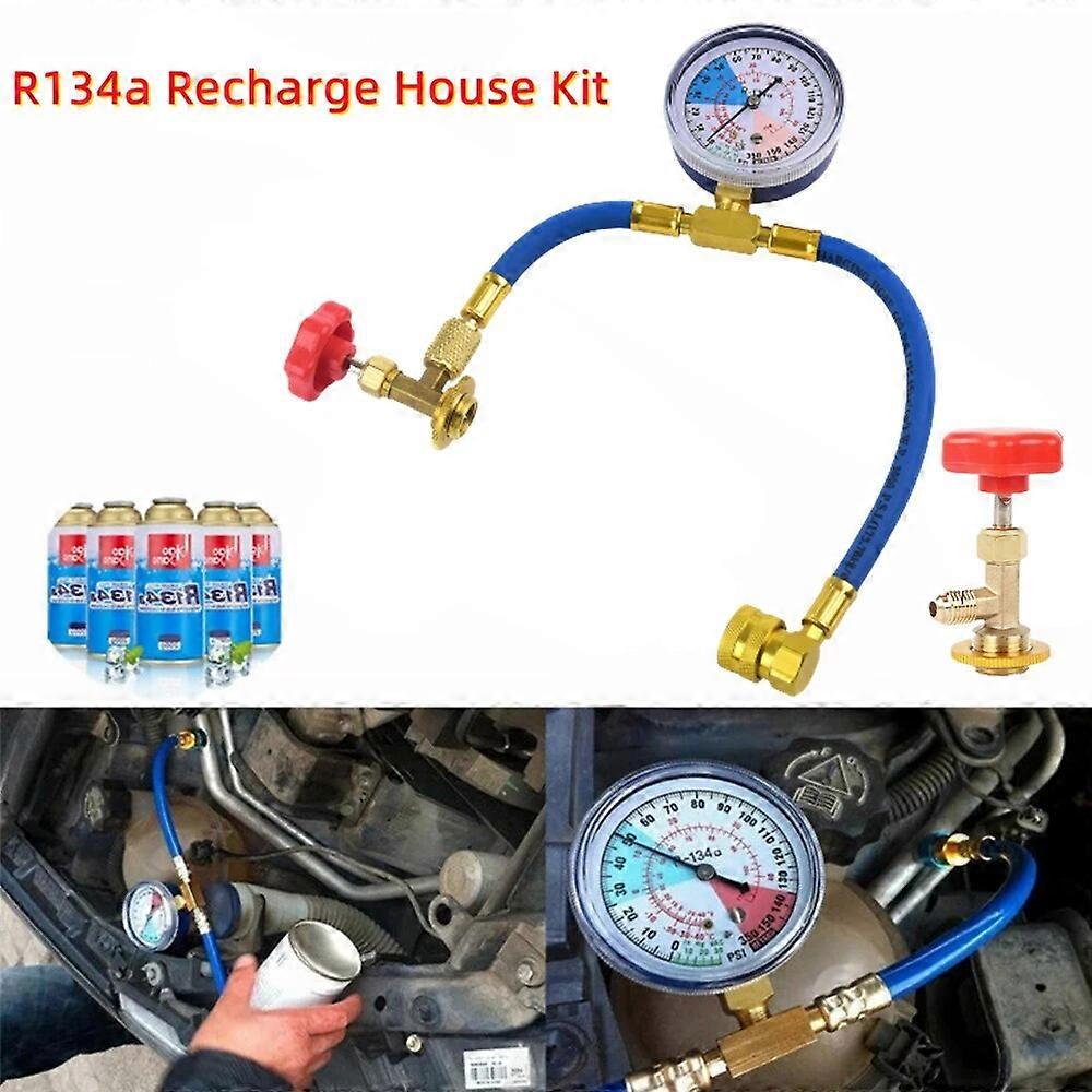 Car Auto Air Conditioning Refill Kit Freon R134A Filling Equipment Conditioner Gas Cooler Kit with Gauge Can Opener Valve Quick FN9U9616