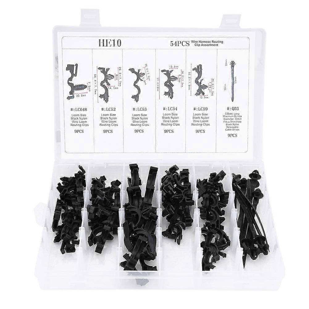 54pcs 6 Sizes Assorted Car Wiring Harness Wire Routing Clip Convoluted Conduit Clip E2U653