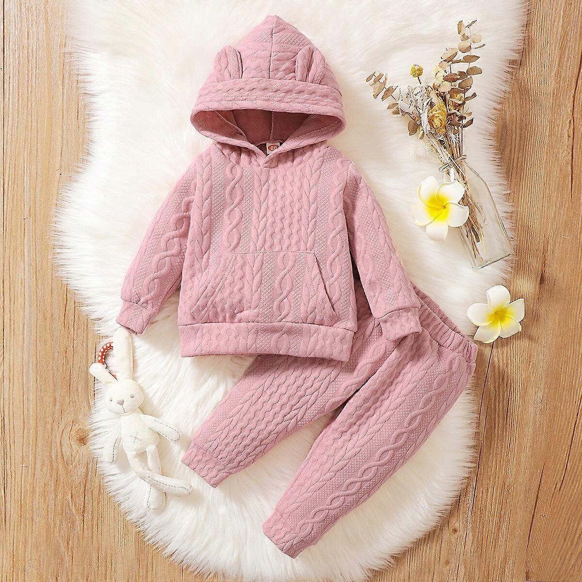 Bébé Fille Vêtements Toddler Spring Vêtements Ensembles Bébé Rose Solide À Capuche à manches longues Haut + Pantalon 2pcs Set Enfants Tenues décontractées