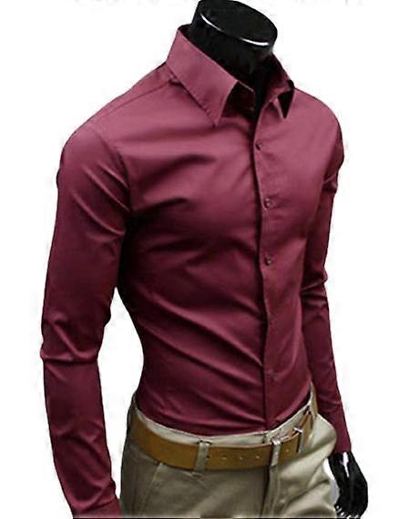 Herren Langarm Business Hemden Plain Formal Casual Kleid Tops
