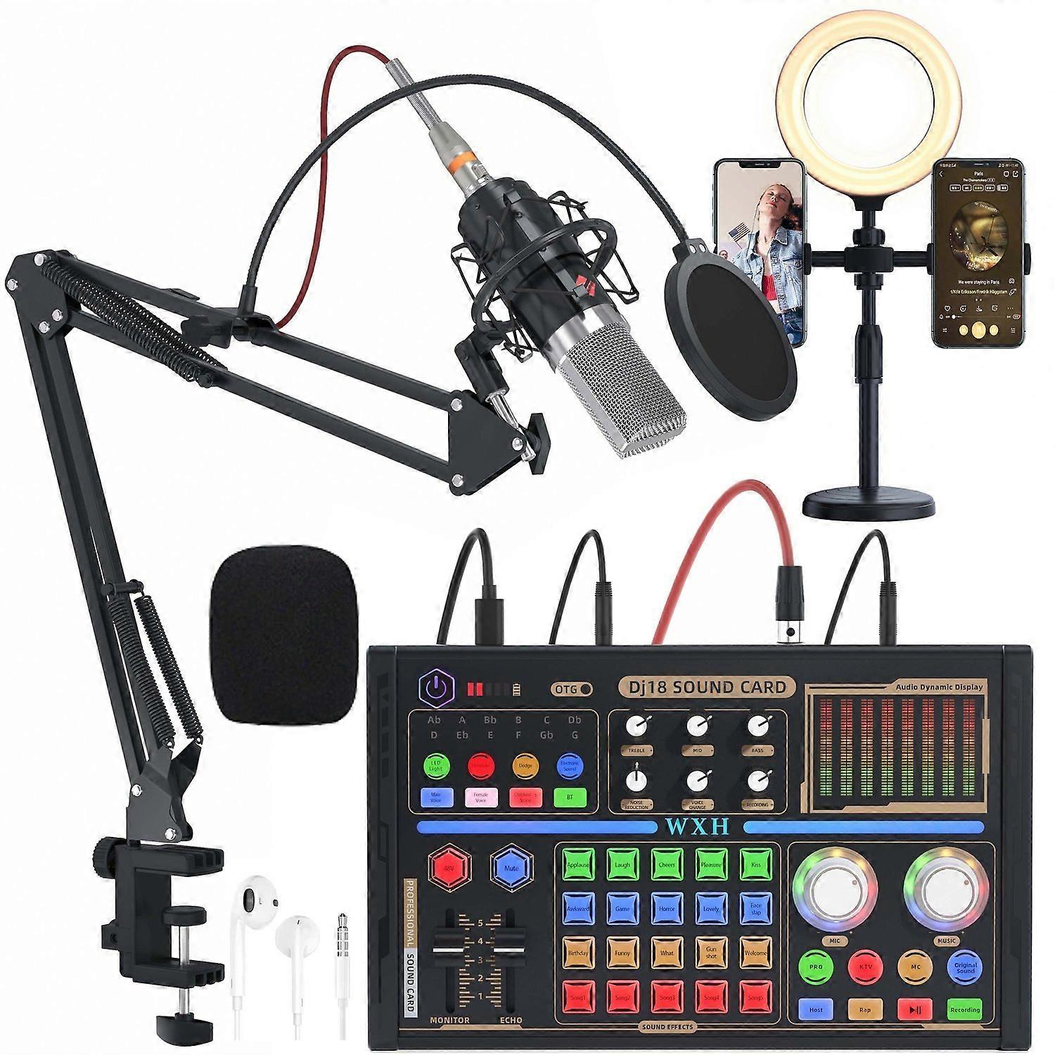 Professional tuning sound card set with Black silver microphone fill light live recording set