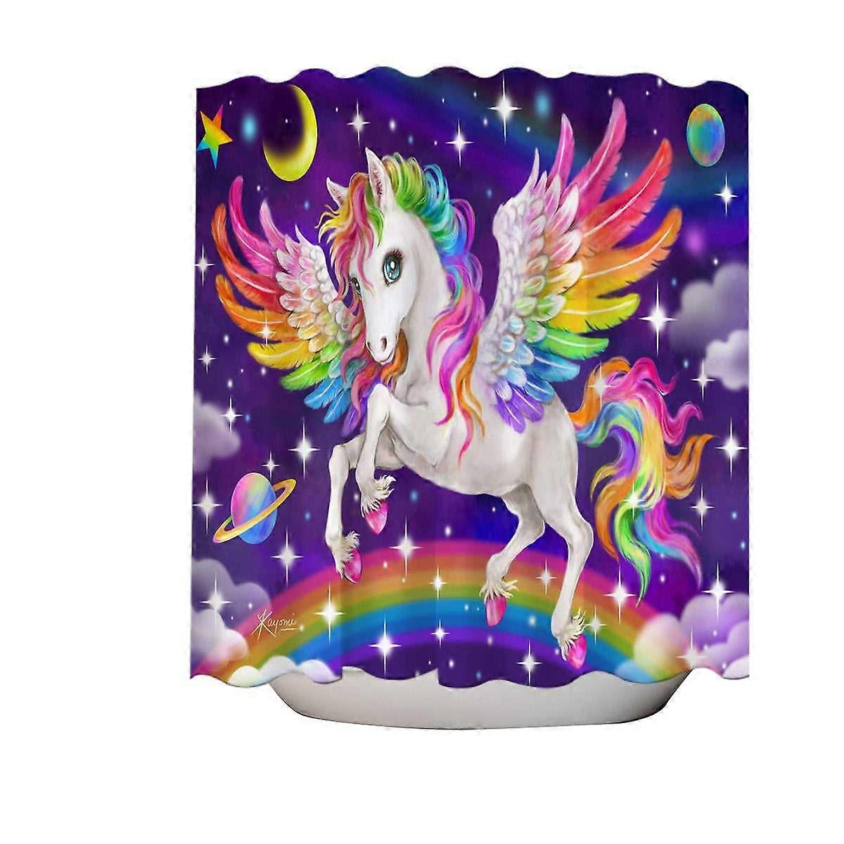 Magical Galaxy Space Colorful Rainbow Pegasus Shower Curtain