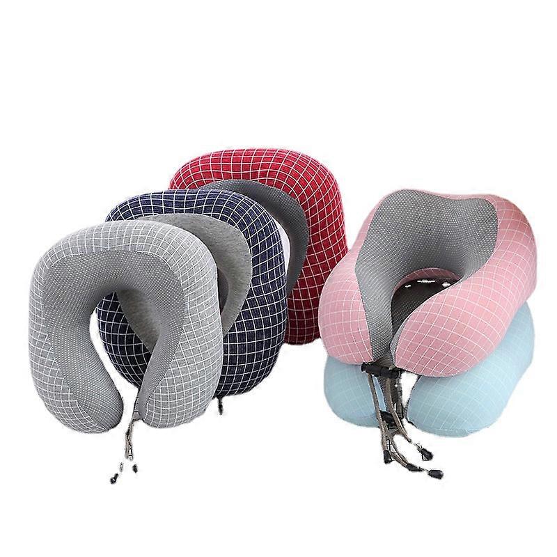 Soft Comfortable Travel Pillow U-shaped Memory Foam Plaid Ice Silk Office Neck Pillow