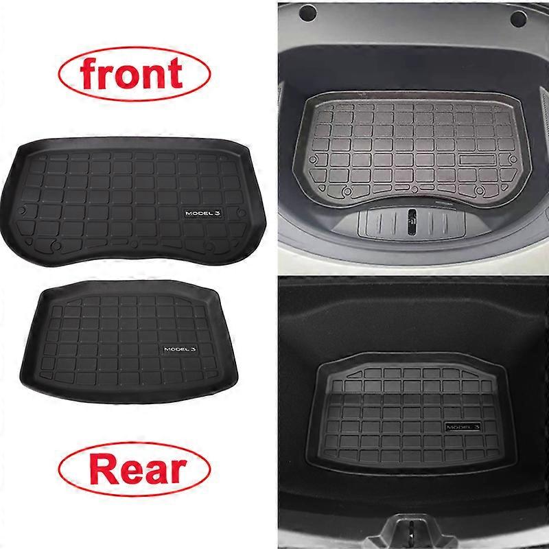 2PC TPE Vorne Hinten Auto 3D Kofferraum Matte Fußmatten Für Tesla Model 3 Model3 2022-2023 Aufbewahrungsbox Cargo Tray Liner Teppich Fußpolster