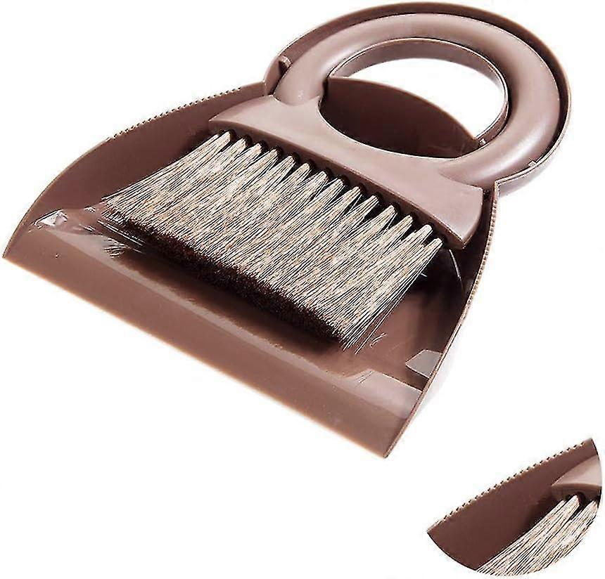 Dustpan and Brush Set Multifunctional Cleaning Tool Mini Sweeper with Round Handle Dustpan Dustpan Dust for Home Kitchen (Brown)-In stock