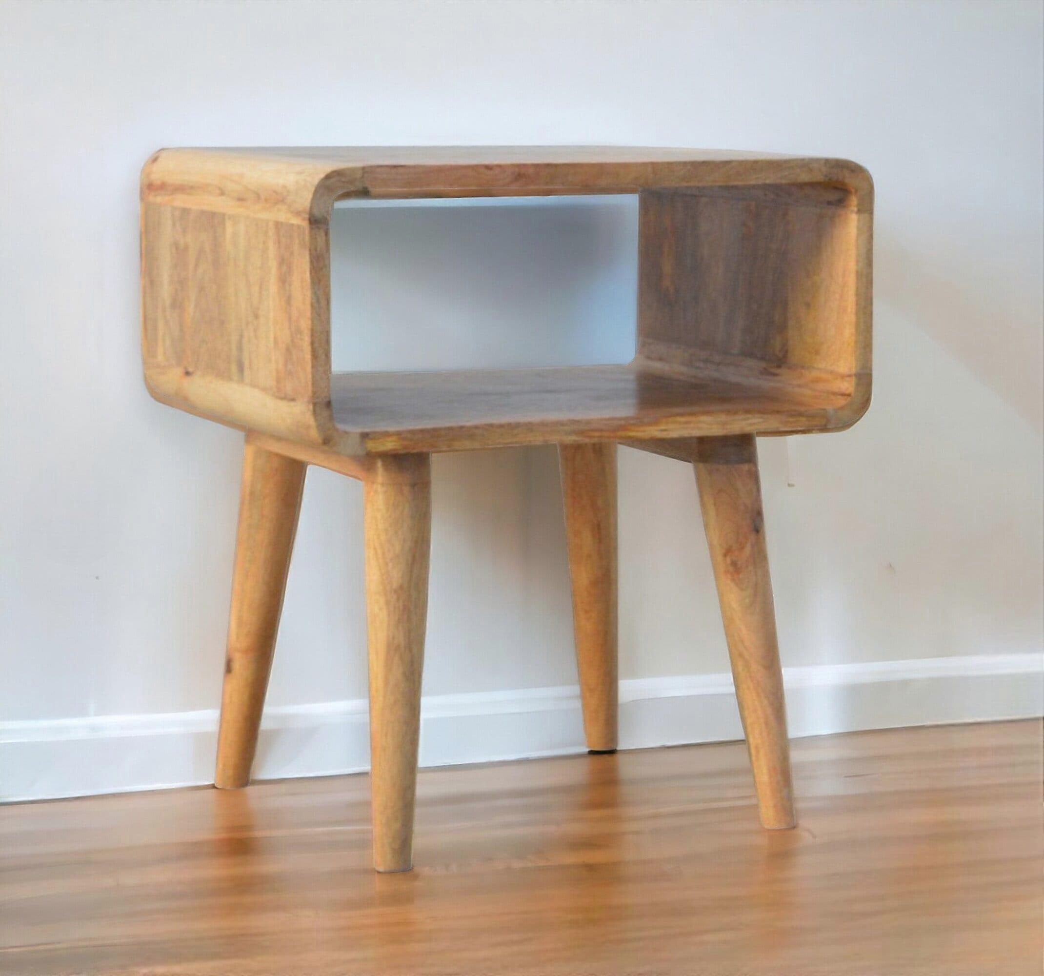 Curved Open Slot Bedside Table In Oak