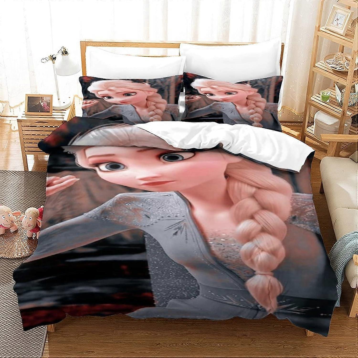 Frozen Bedding Set Elsa Bedding Set Decorative Microfiber Duvet Cover with Pillowcases, Zipper Closure, Soft Pieces for Boy Girl Ad