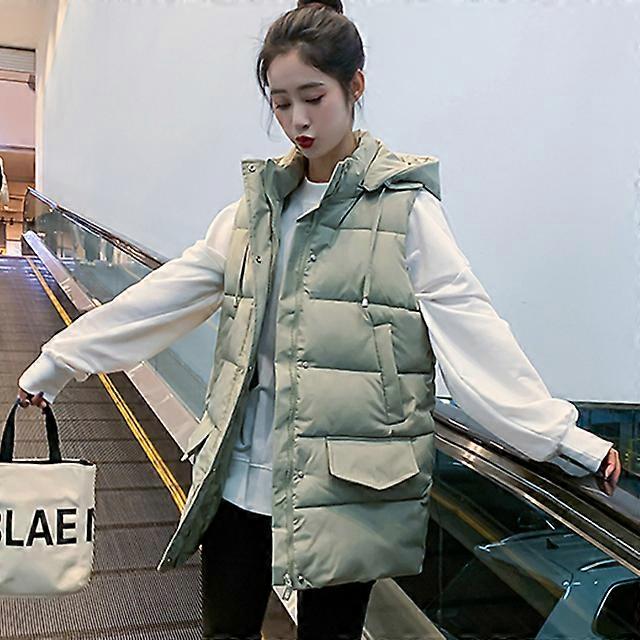 2024 Ny Lang Vest Frakke Kvinder Mode Varm Ærmeløs Parkas Hætteklædte Solid Løs Kvindelig Vest Afslappet Overtøj Jakke Top