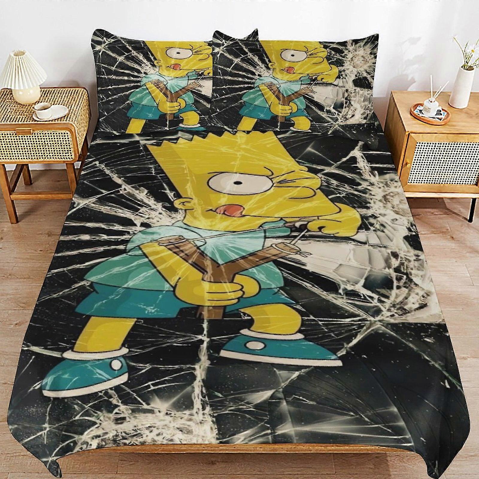 x348 Os Simpsons Capa de Edredom de Cama Conjuntos de Cama de Microfibra Impressos em 3D Conjuntos de Edredom Leve de 3 Peças, 1 Capa de Edredom e 2 Fronhas para Crianças Menino