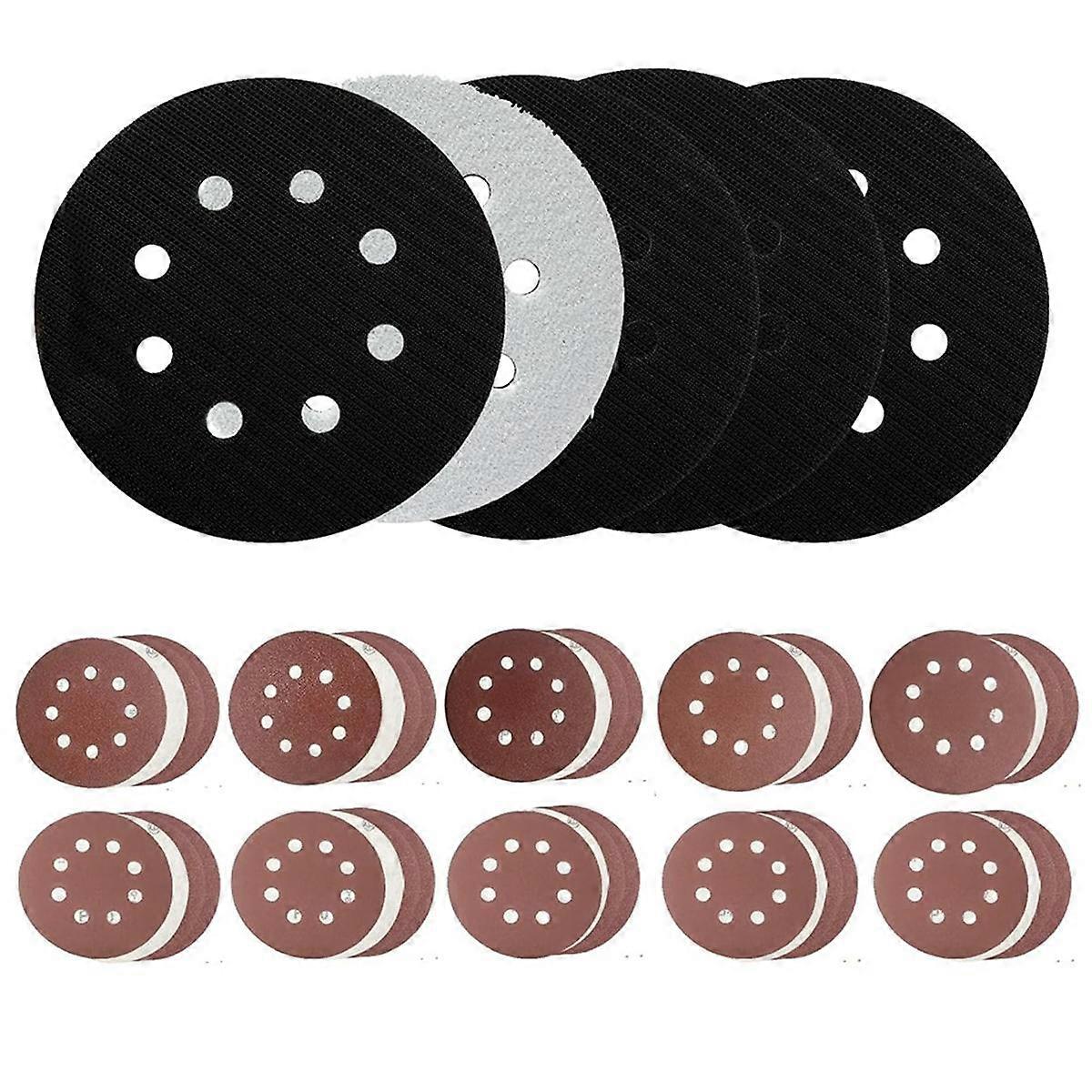 5PCS 5 Inch 8 Holes Foam Sanding Pads for Orbital Sander Hook and Loop Buffer Backed Cushion with 4