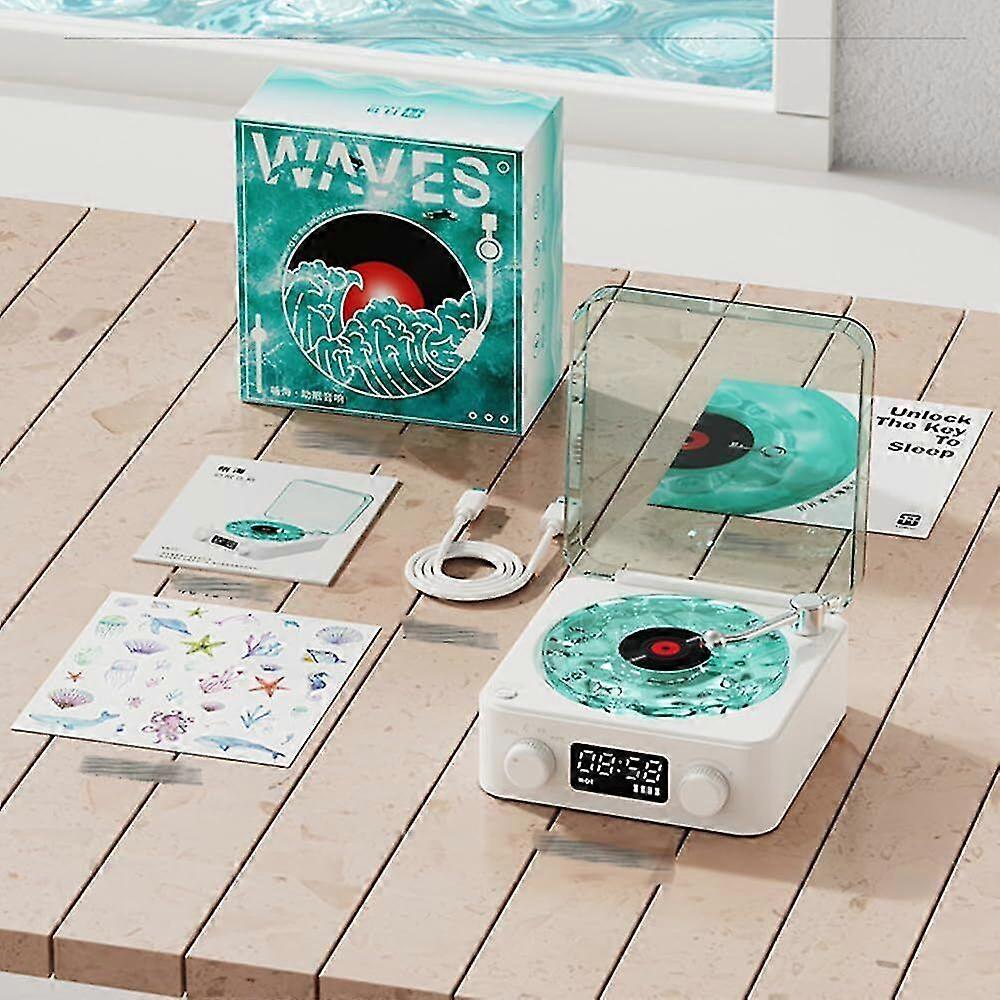 Giradischi Vinile Con Lampada Onde D'Acqua – Bluetooth, Portatile, Effetto Luci E Suono Rilassante (Bianco)