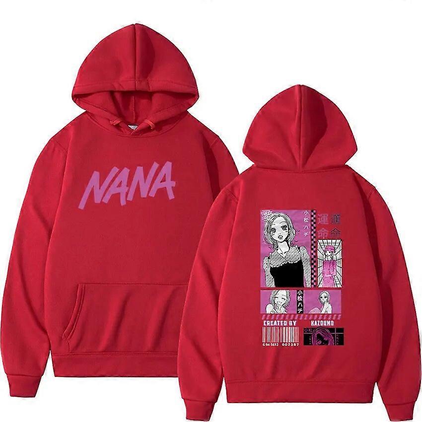 Anime Japonés Nana Osaki Hachi Komatsu Sudadera con Capucha Bandas de Piedras Negras Sudaderas Manga Hombres Mujer Moda Jersey Y2k Streetwear Rojo