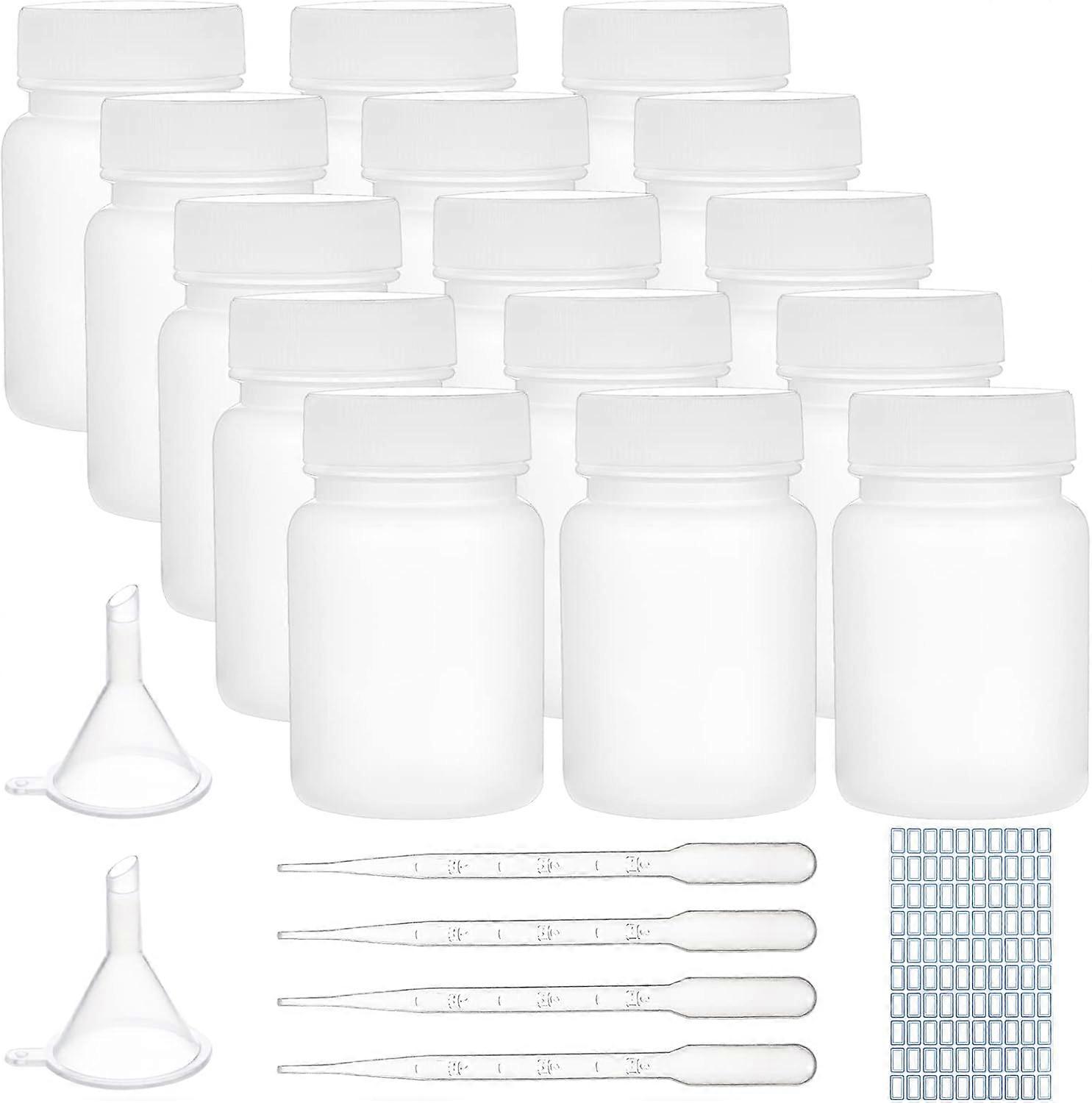27pcs Wide Mouth Plastic Bottles with Caps 50ml Reagent Bottle with Plastic Funnel Hopper Plastic Dropper and Label Sticker for Science Laboratory
