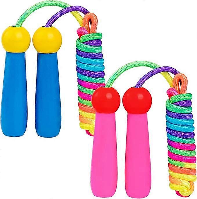 Set of 2 Jump Ropes for Kids, Adjustable Cotton Rope with Wooden Handle, Comfortable Non-Slip Jump Rope (Powder Blue)