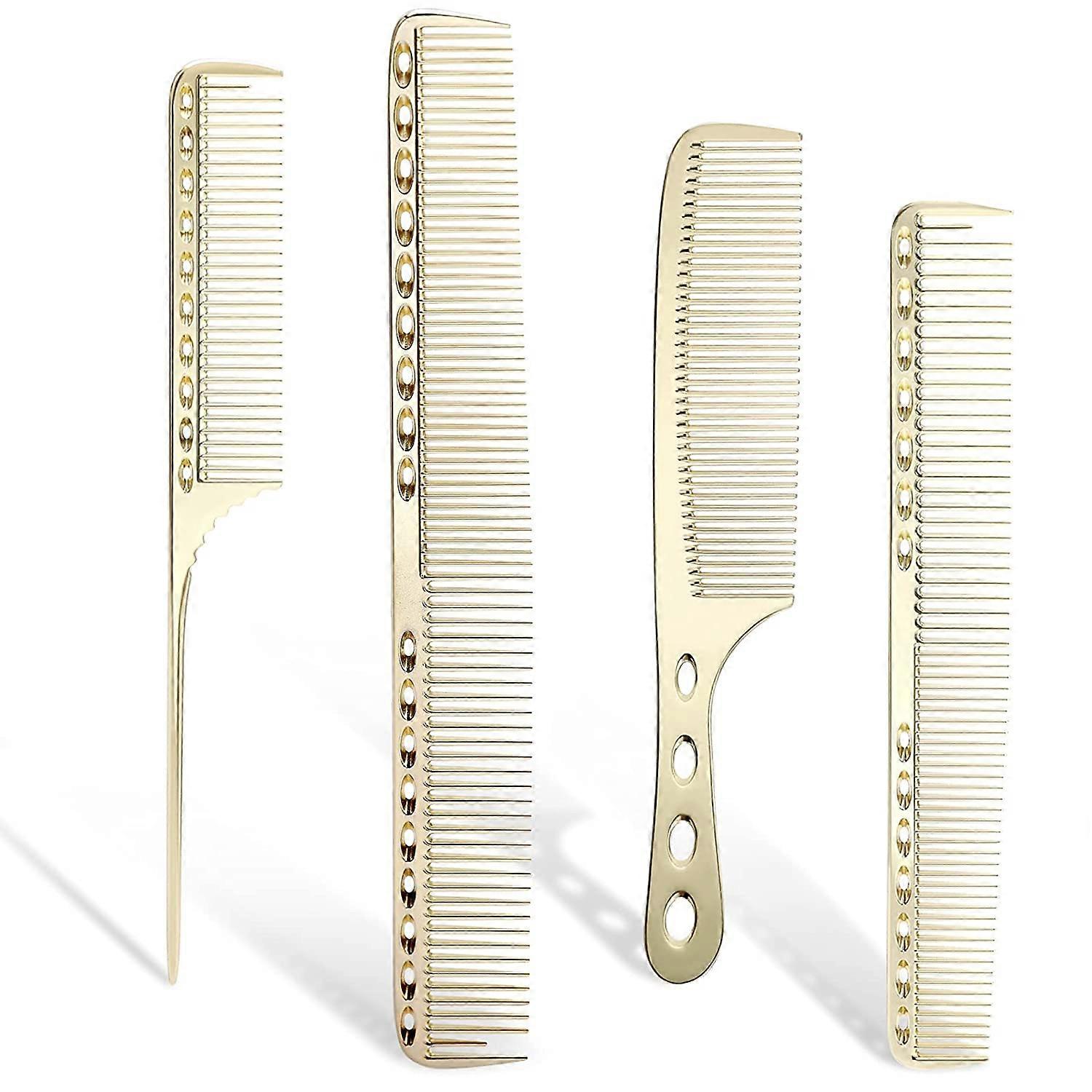Barber Comb 4 Types Aluminum Metal Combs (Golden)