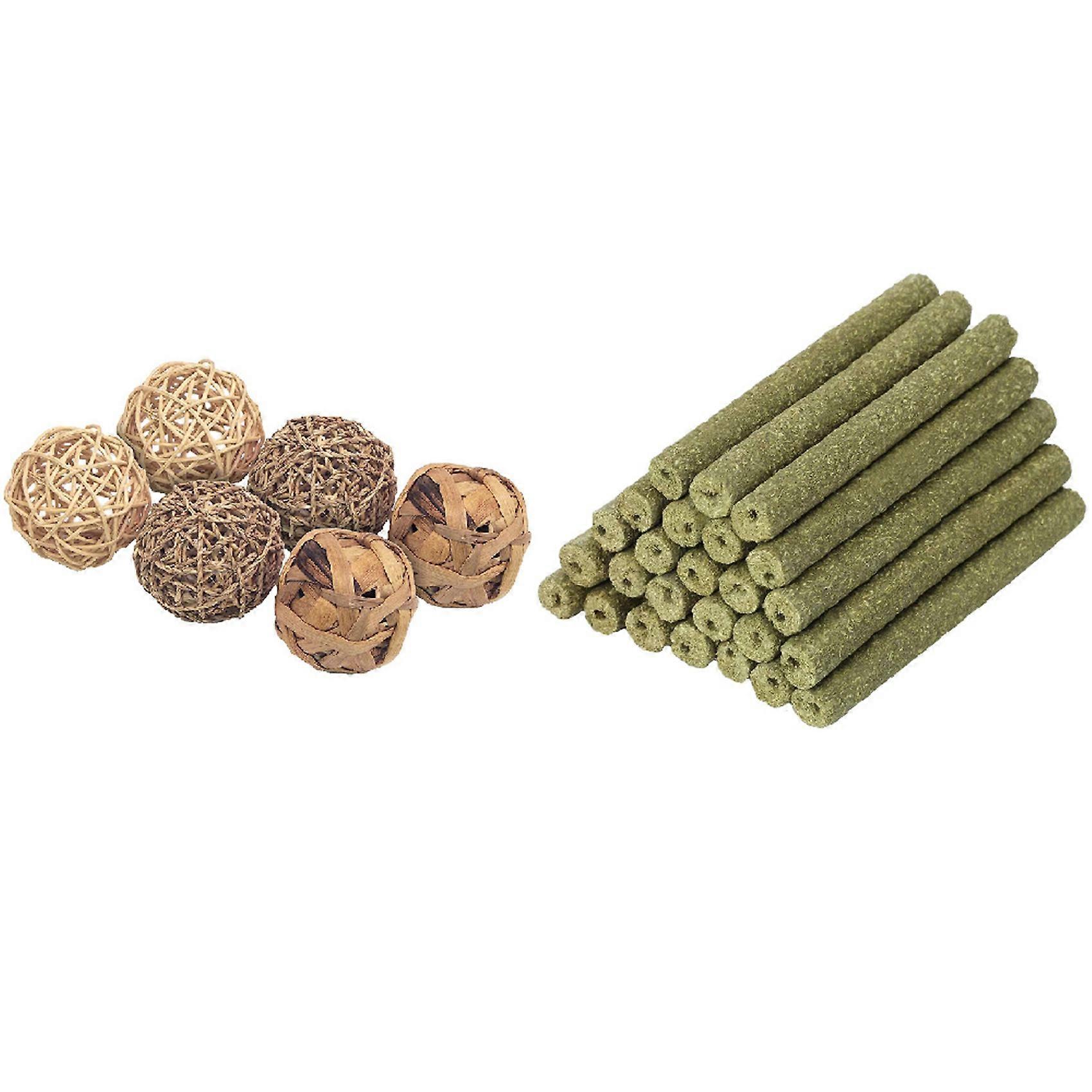 6x Small Animal Activity Toy,Pets Play Chew Toys & 40 PCS Natural Mixed Grass Stick Chinchilla Chew