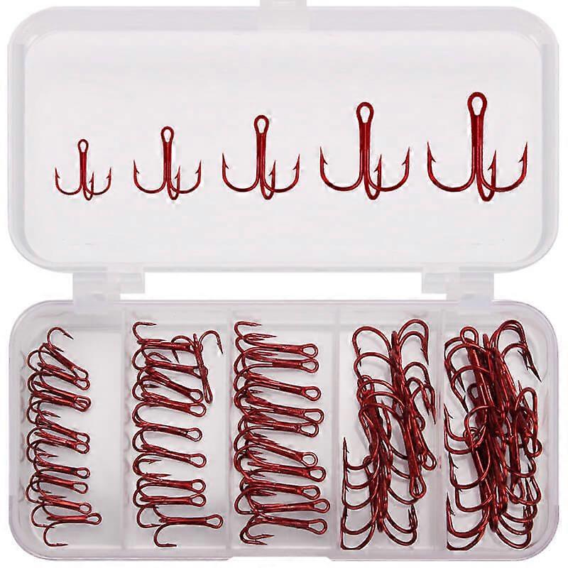 50PCS/Box Fishing Treble Hooks #2-#10 High Carbon Steel Strong Sharp Tackle New