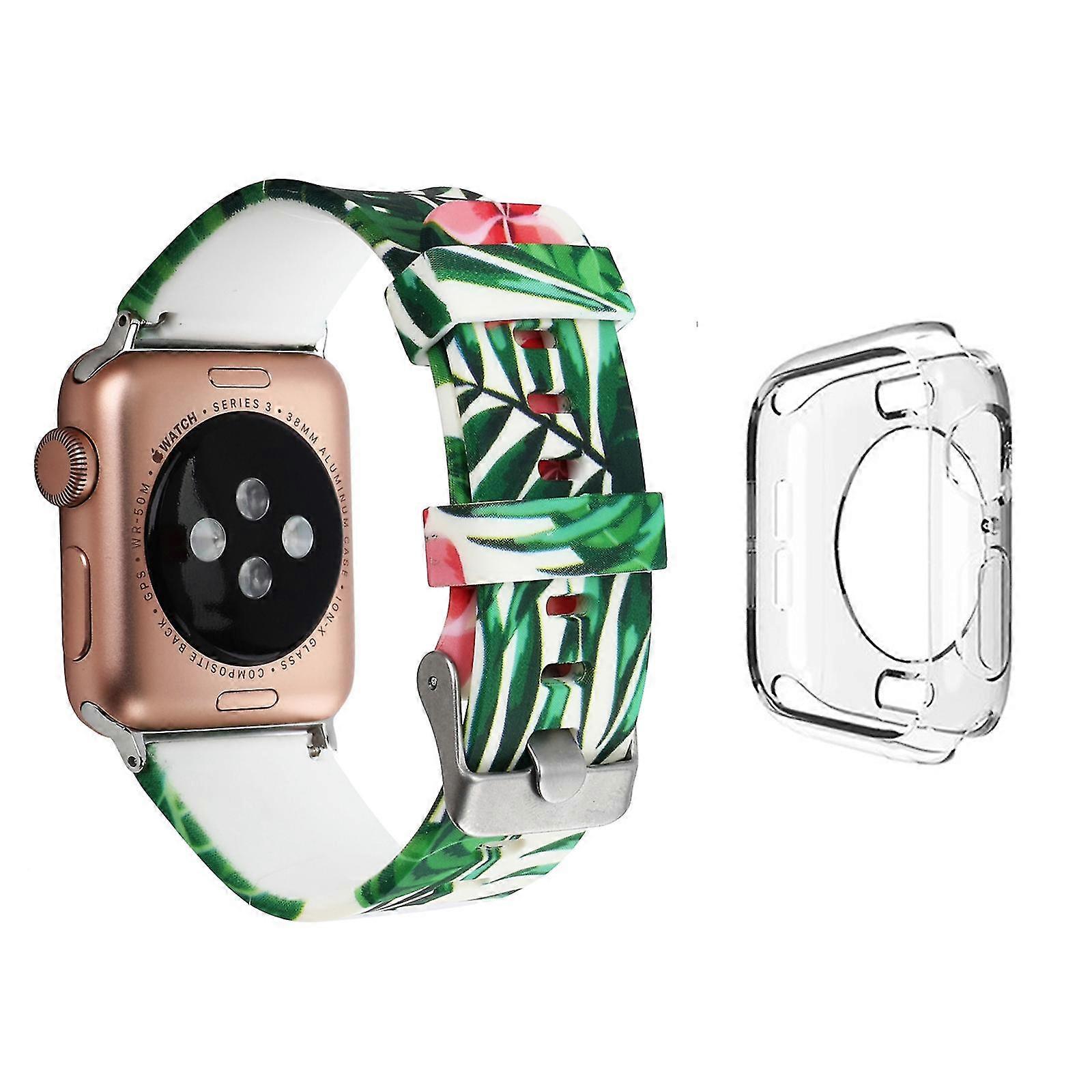 For Apple Watch Series 1  /  2  /  3 42mm Pattern Printing Watch Band Adjustable Silicone Strap With Transparent Tpu Case - Style E