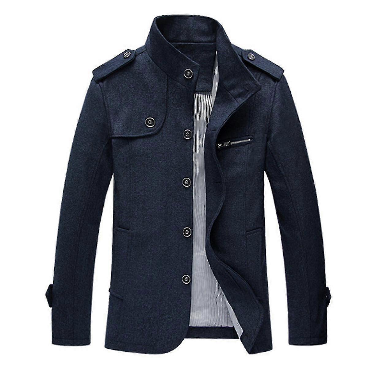 VAWAN Herren Stehkragen einfarbiger Button-Down-Mantel