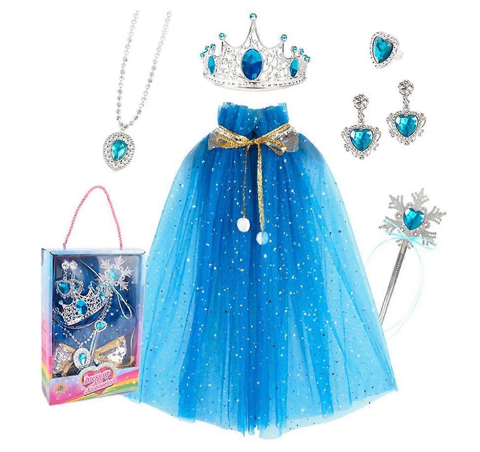 Κοστούμι πριγκίπισσας κοριτσιού Κάπα με 7τμχ αξεσουάρ Πριγκίπισσα Κορώνα Ραβδί Δαχτυλίδι Κολιέ Βραχιόλι Σκουλαρίκι Πριγκίπισσα Κοστούμι Κόμμα Γενέθλια για παιδιά Κορίτσι (B