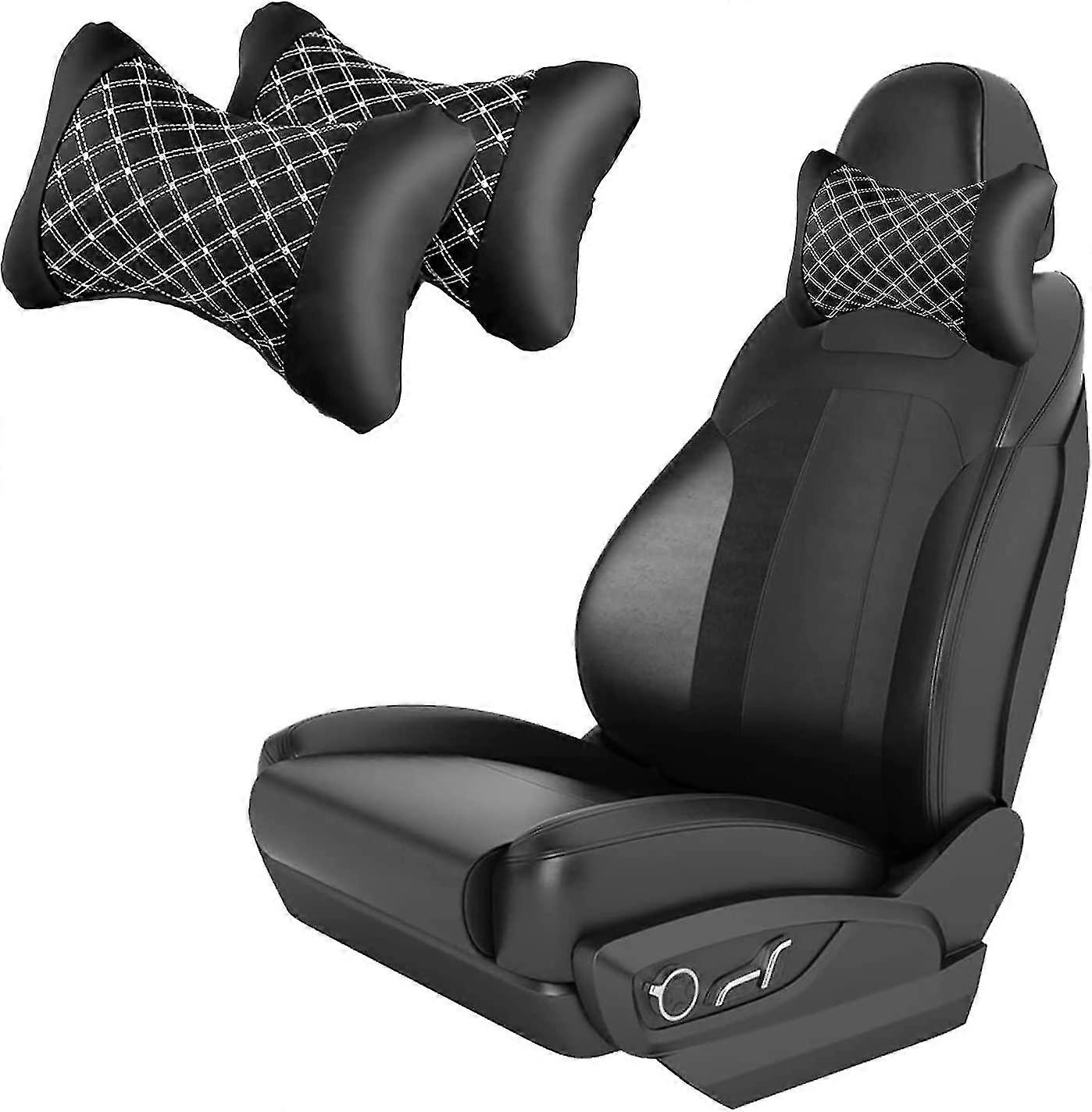 2 Pcs Car Headrest,double Pillow Neck Rhombus Pattern Memory Foam