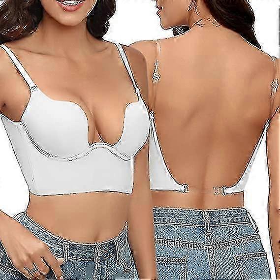 Feminino Low Cut Deep U Plunge Bra Cleavage Enhancer Acolchoado Push Up V Shape Backless Longline Bras Com Alça Transparente