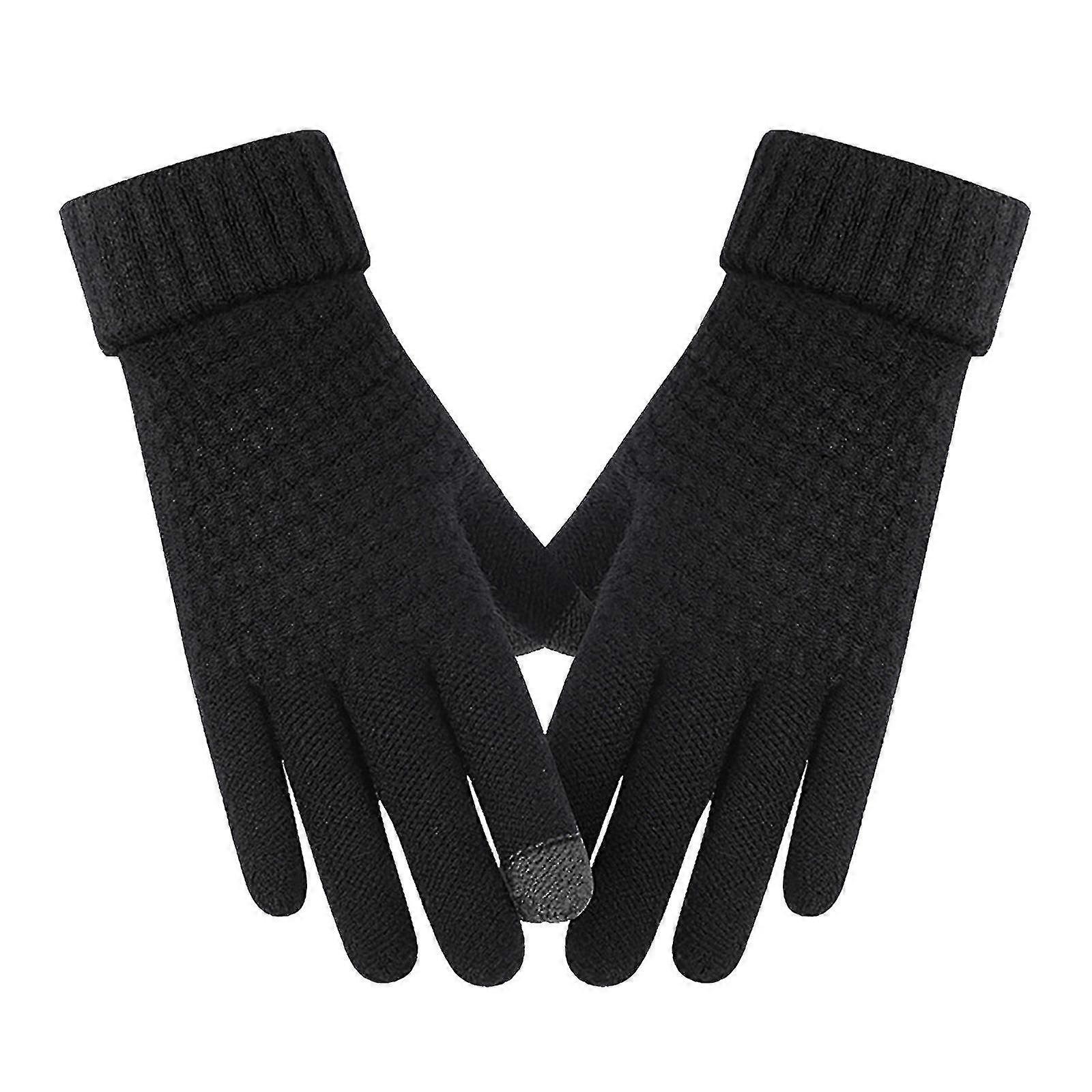 Solid Knit Keep Plush Thickened Touchscreen On-slip Soft Keep Warm Gloves