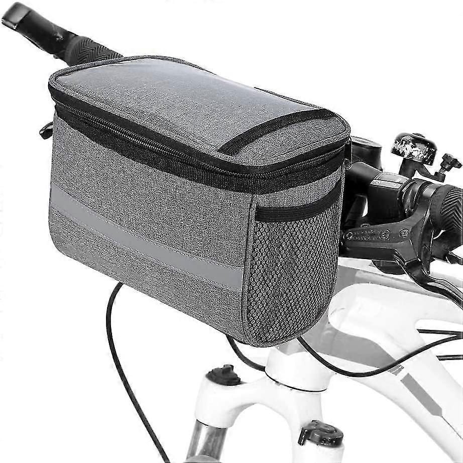 Isolated Bicycle Handlebar Bag With Front Pocket - Mtb Basket Cooler Bag, Reflective Stripes