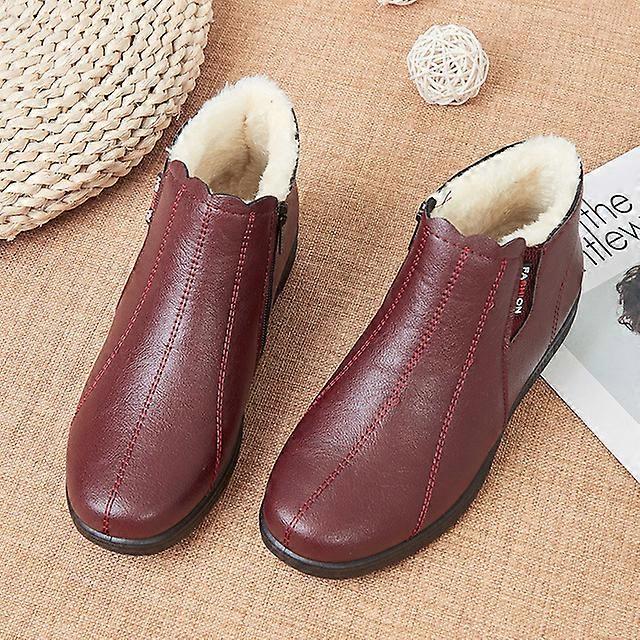 Soft Bottom Short Boots for Women Winter Leatherside Zip Warm Cotton Shoes Walking Non-slip Flats Botas De Feminina Big Size 41