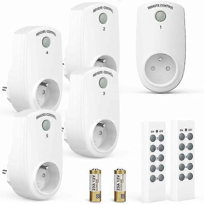 Set of 5 Programmable Electrical Socket, Wireless Remote Control Socket with 2 Remote Controls 2