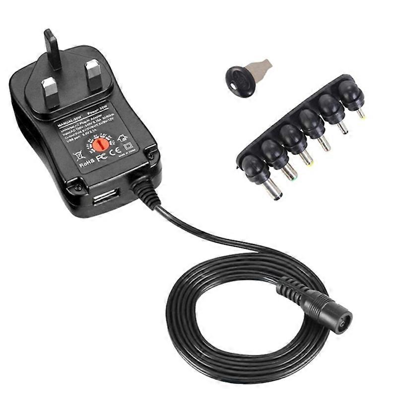 Compact AC / DC Power Supply Adapter, 6DC Plugs, Adjustable 3V to 12V