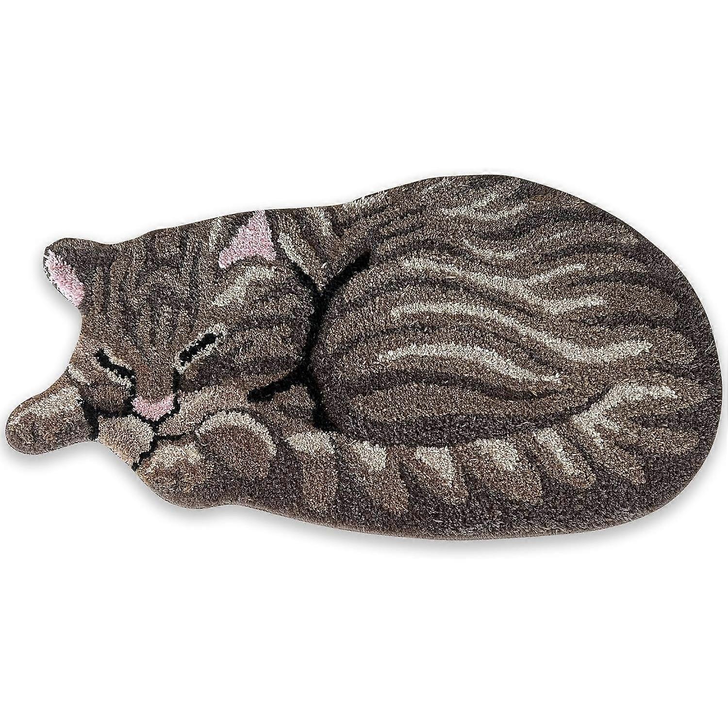 Cat Rug, Door Mat with Sleeping Tabby Cat Design