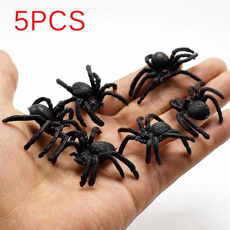 5pcs Flexible Plastic Simulation Spiders Black Joke Prank Toy Halloween Gifts