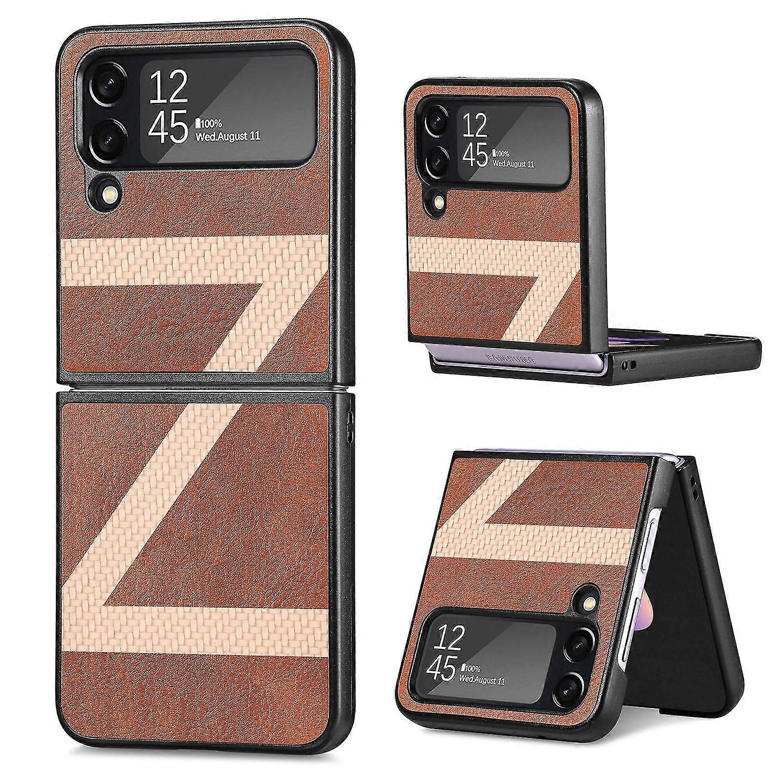 Geometric Pattern Case Compatible With Samsung Galaxy Z Flip 4, Pu Leather Shockproof Protective Cover
